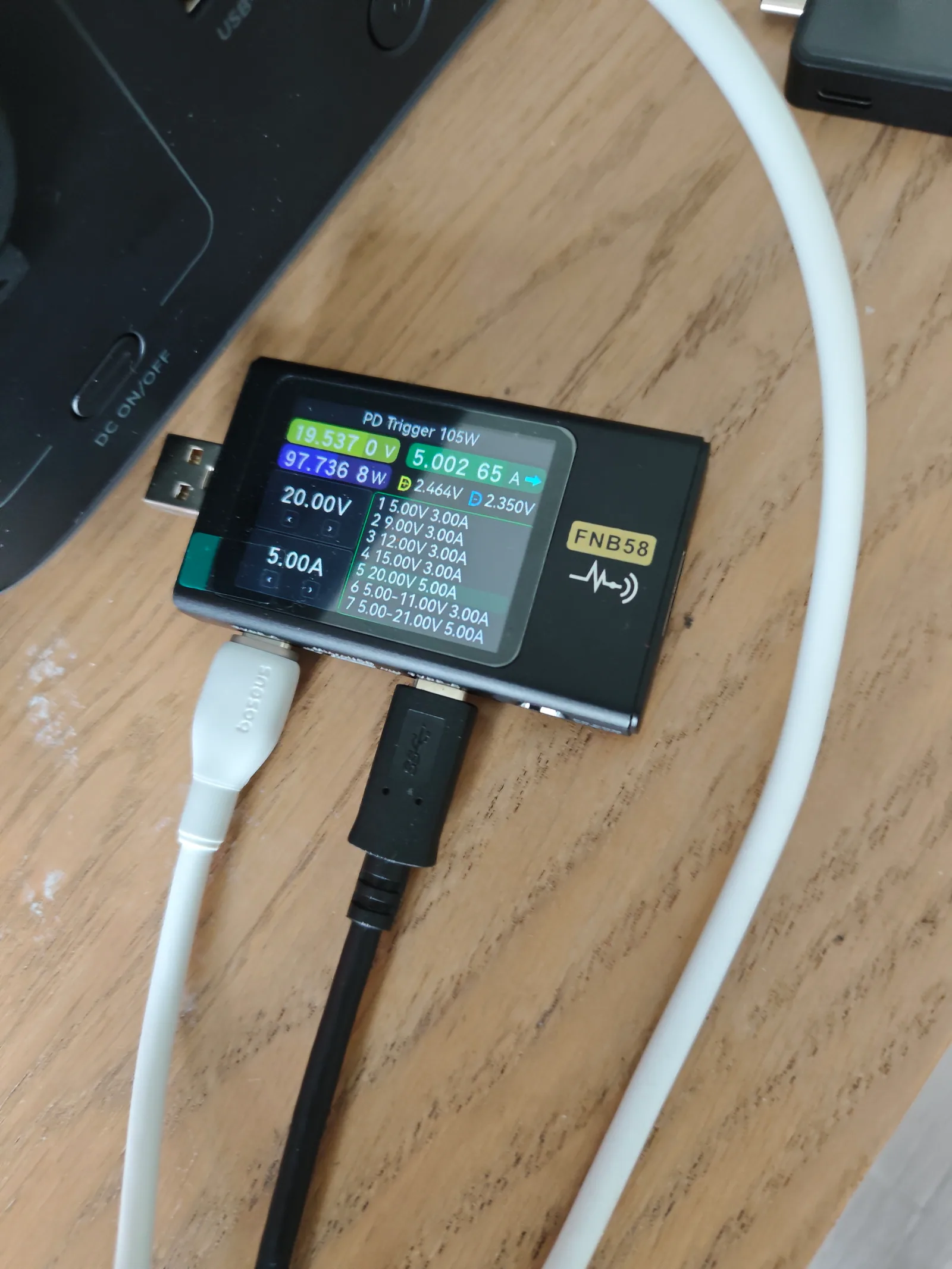 EcoFlow RIVER 3 running a USB-C discharge test with FNB58 and electronic load
